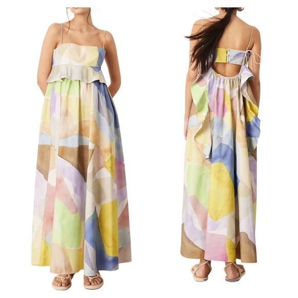 ASOS EDITION Empire Cami Maxi Dress in Pastel Abstract Boho Print Women’s Sz 0 - Picture 2 of 16